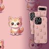 Cute cat phone case with pink background and illustrated cat collage for iPhone, Galaxy, Pixel
