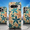 Beautiful floral phone case with star-shaped flower collage on beige background for iPhone, Galaxy, Pixel