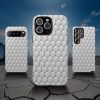 Geometric cube phone case with grey and white 3D grid pattern for iPhone, Galaxy, Pixel