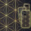 Art Deco geometric phone case with gold pattern on navy background for iPhone, Galaxy, Pixel
